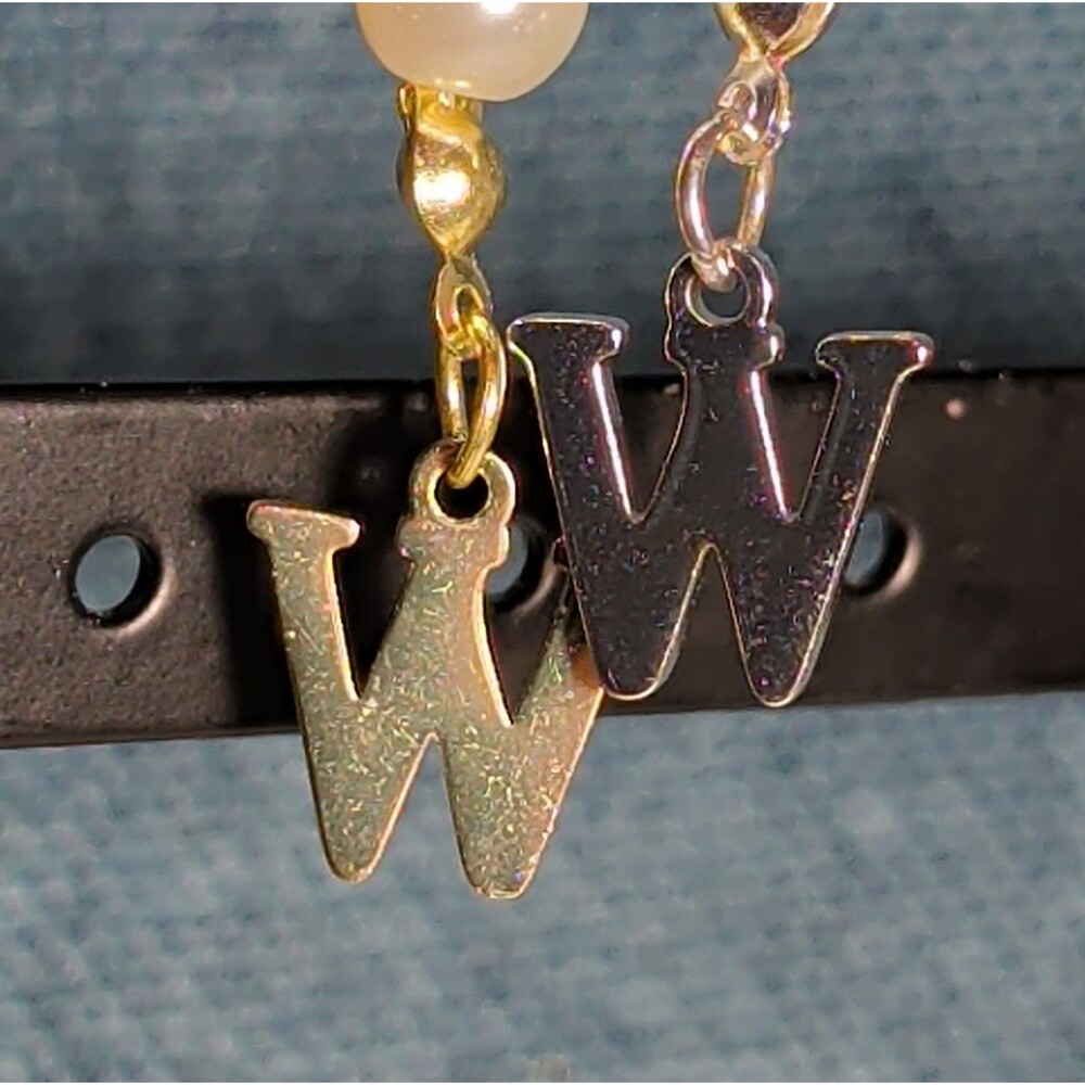 Faux Pearl Purse Charm Gold Silver Tone W Letter Initial - Picture 7 of 16
